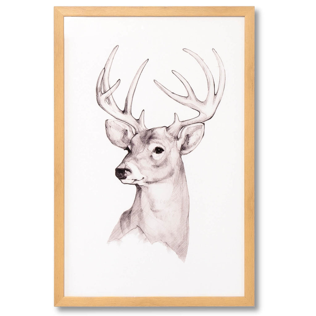 Cuadro animal Deer portrait marco roble - Vista frontal