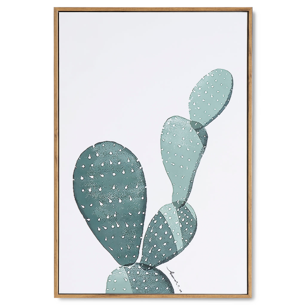 Cuadro planta Cactus draw marco roble - Vista frontal