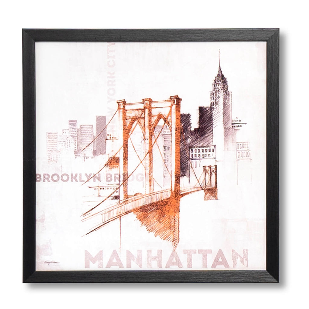 Cuadro vintage Manhattan bridge marco negro - Vista frontal