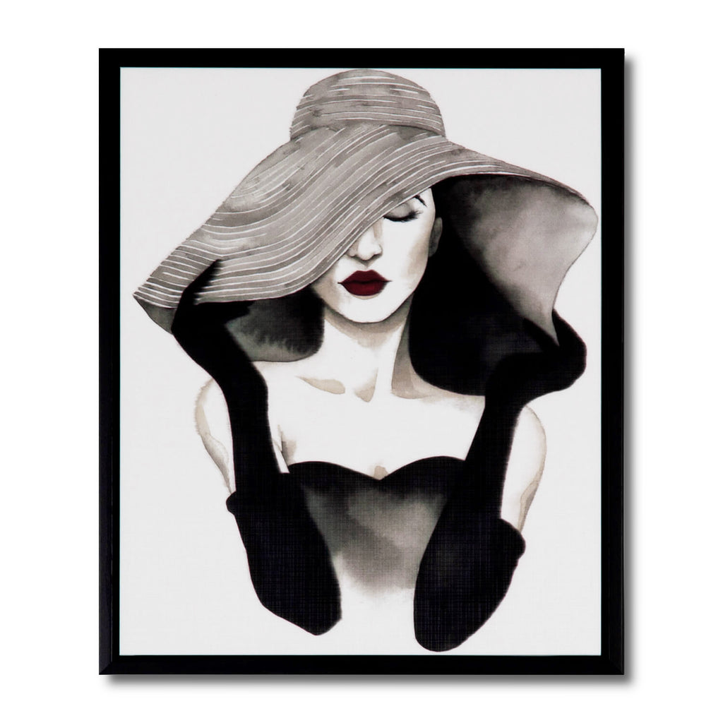 Cuadro vintage Hat woman marco negro - Vista frontal