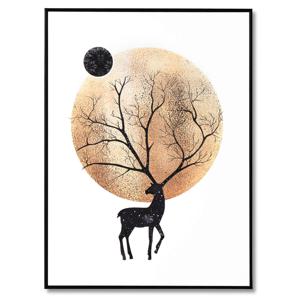 Cuadro animal Deer moon marco negro - Vista frontal
